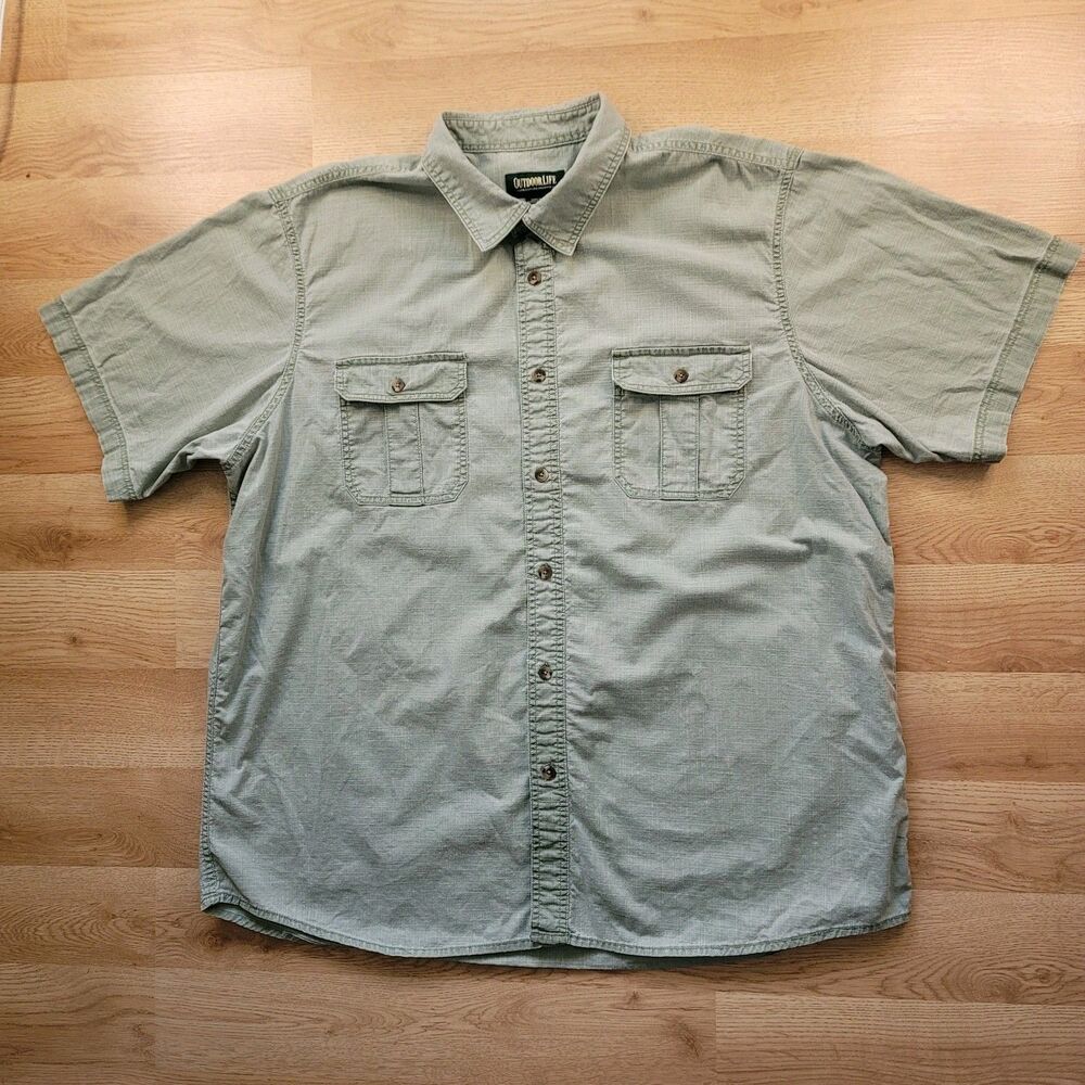 Outdoor Life Men's XXL Short Sleeve Button Down Utility Shirt Sage Green Cotton